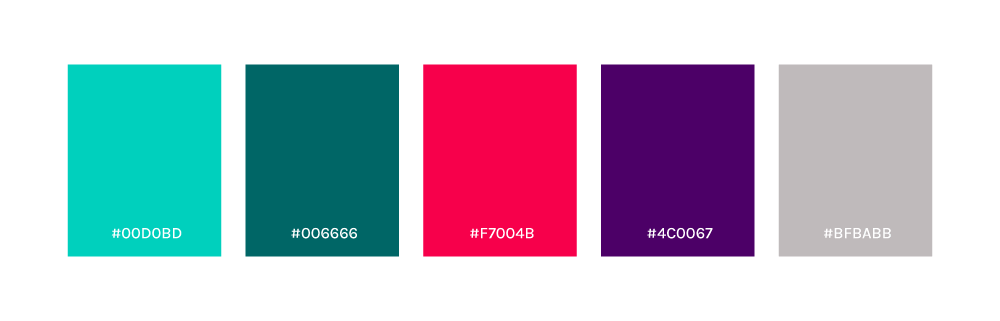 A picture of five different colours to represent a brand's colour scheme