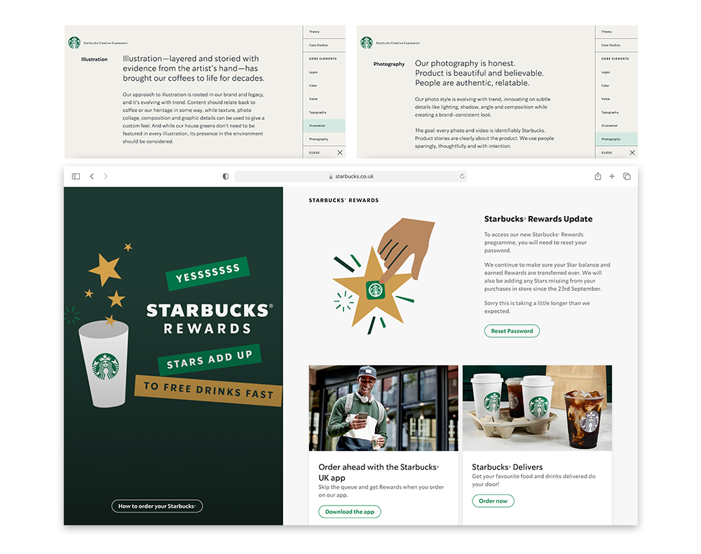 A picture showing Starbuck's website 