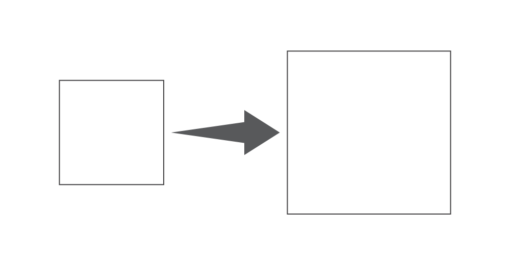 A small square and an arrow pointing to a big one